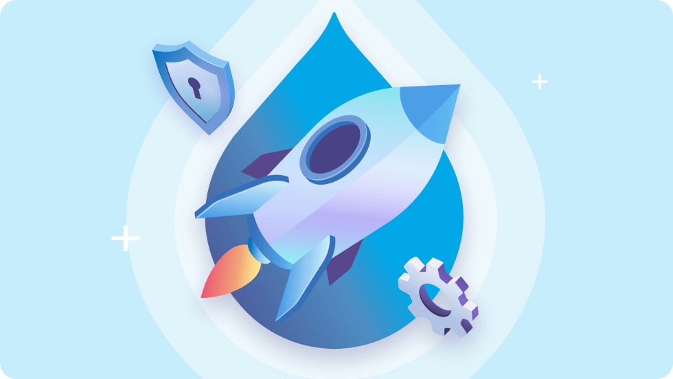 Rocket illustration with a lock and engine